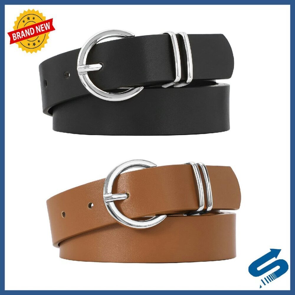 Faux Leather Women's Belt Gold Buckle Versatile Accessory